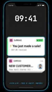 Dark-mode smartphone showing a Gumroad 'You just made a sale!'
notification, proof of concept for AI side hustle beginners in 2026