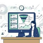 Small business owner reviewing HubSpot free CRM dashboard with a sales pipeline and contact management interface — HubSpot free CRM review illustration
