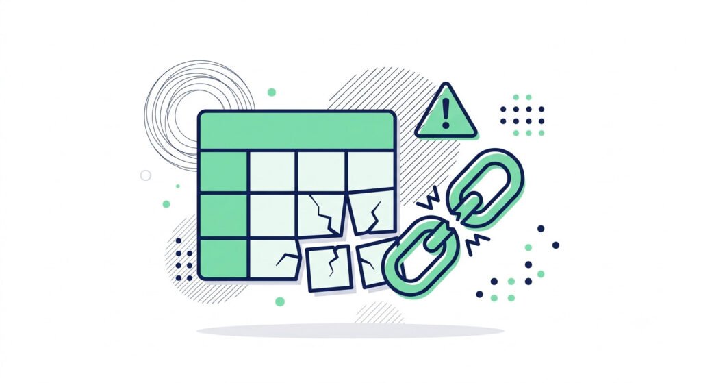 Illustration of a cracked spreadsheet grid representing common mistakes when using Google Sheets as a CRM.