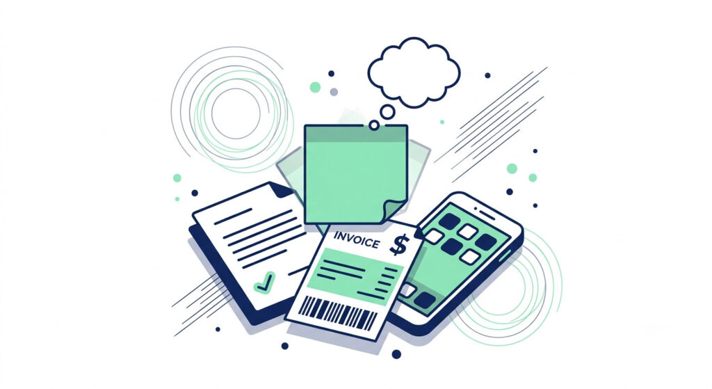 Illustration of a fading mental note buried under daily business tasks, representing the manual lead follow up process breaking down under workload.