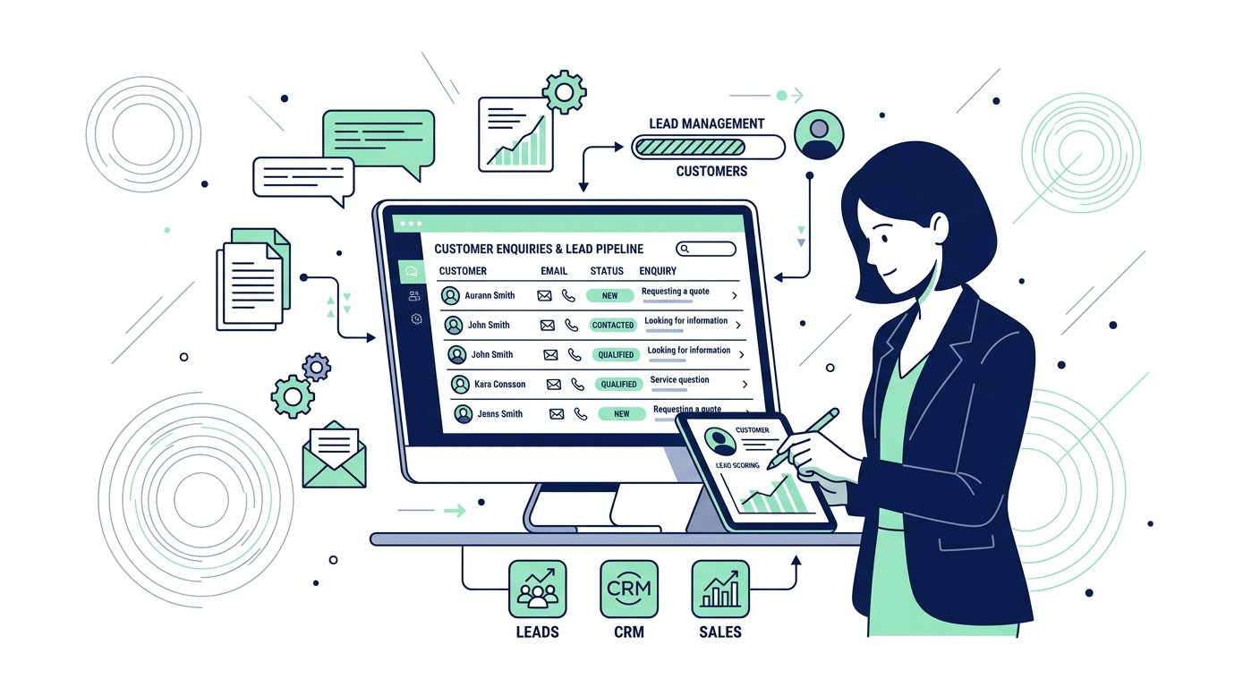 Small business owner reviewing customer enquiries as part of a lead management for small business process