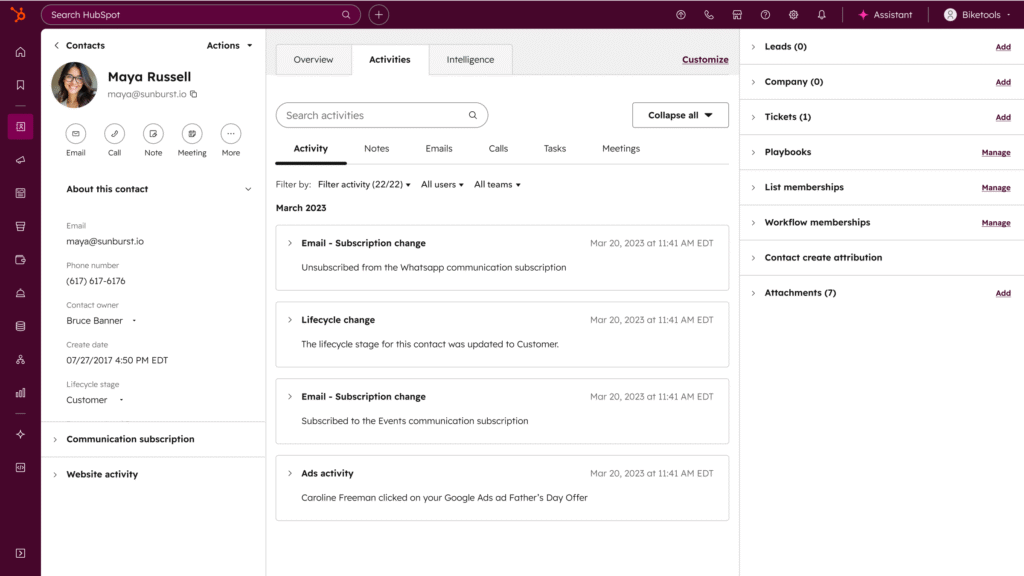 HubSpot's multi-hub navigation for daily CRM usability