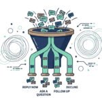 Illustration showing how to qualify a sales lead by sorting enquiries into reply, question, follow-up, and decline paths