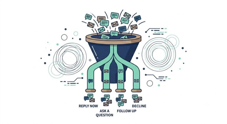 Illustration showing how to qualify a sales lead by sorting enquiries into reply, question, follow-up, and decline paths