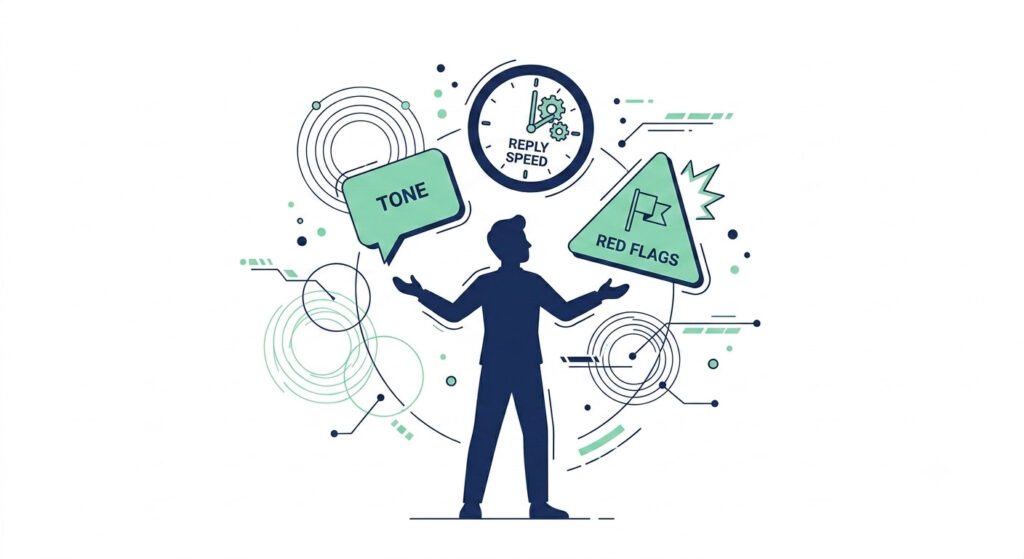 Illustration of a business owner juggling mismatched decision cues, representing inconsistent lead qualification criteria based on gut feeling